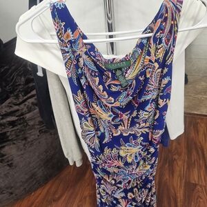 Lauren Ralph Lauren One Shoulder Dress in Blue Paisley